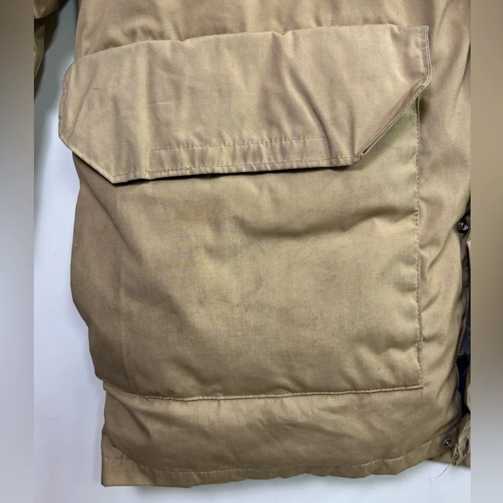 Vintage 70s 80s The North Face Down Parka Jacket XL Made in USA Tan Blue